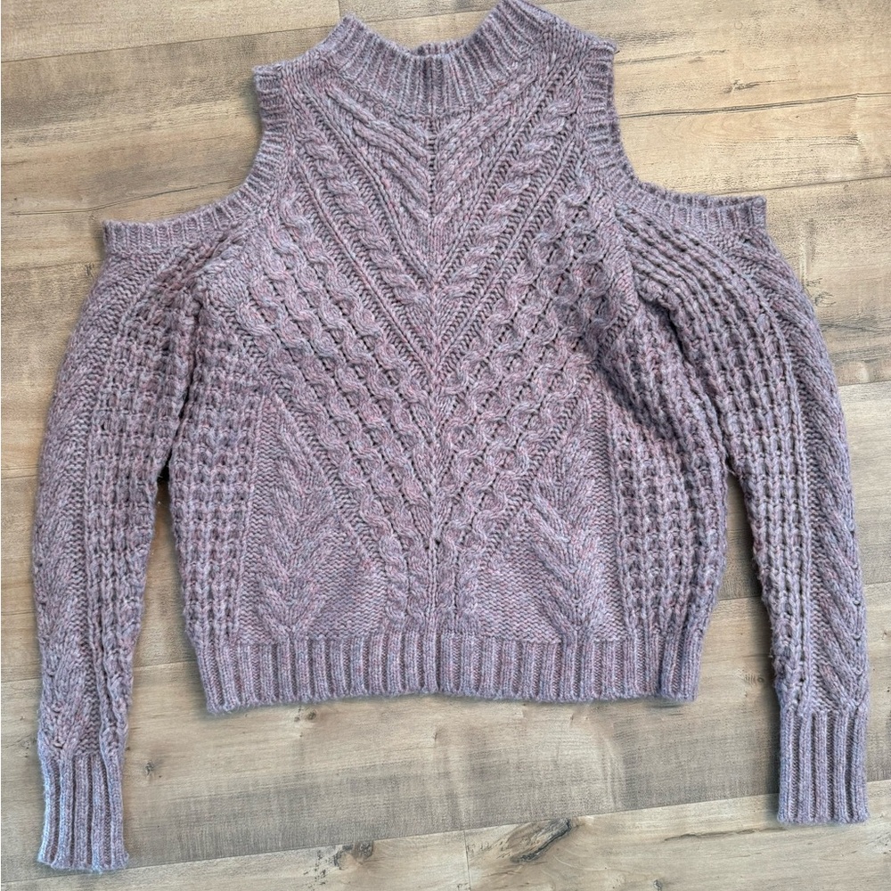 Express cold shoulder mock neck knitted sweater